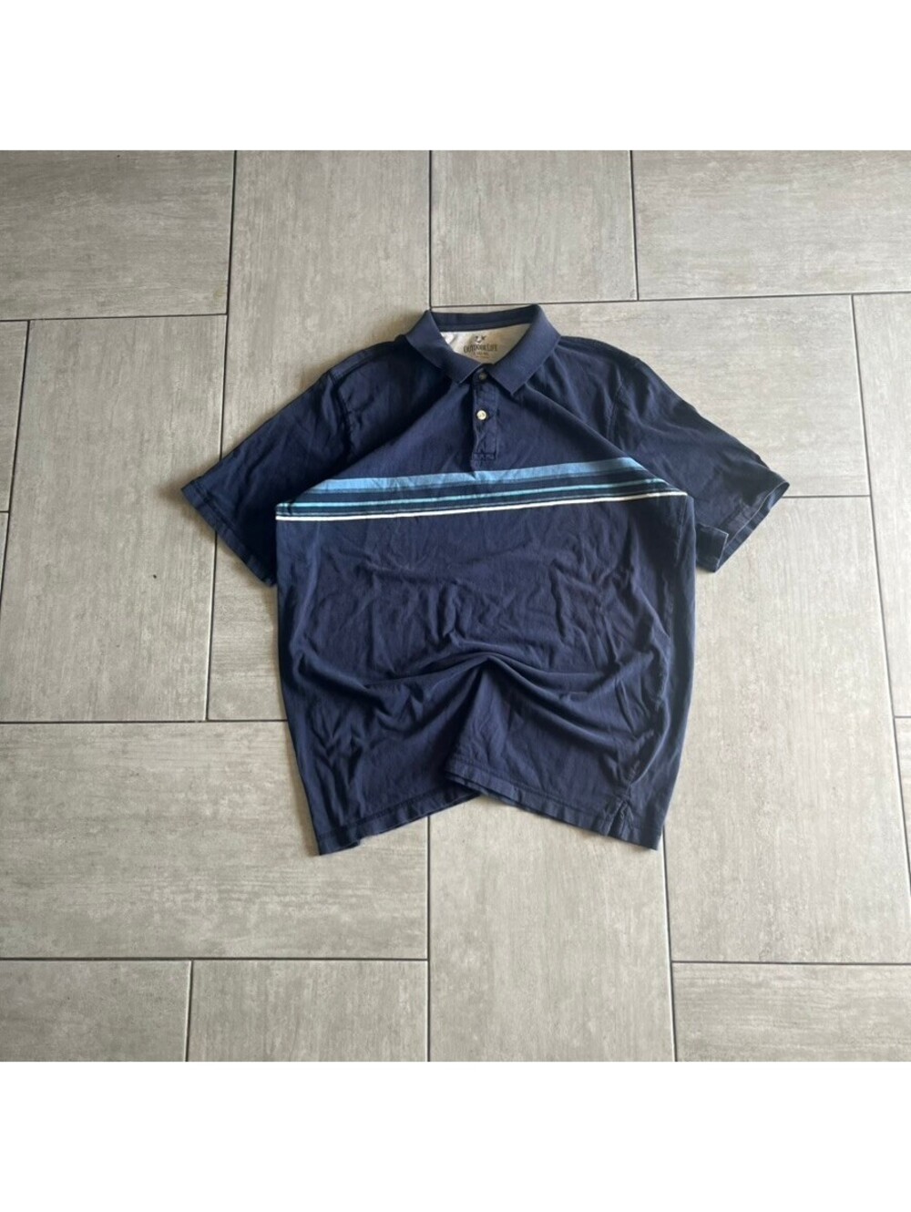 Outdoor Life Navy Blue Polo Shirt with Stripe Large